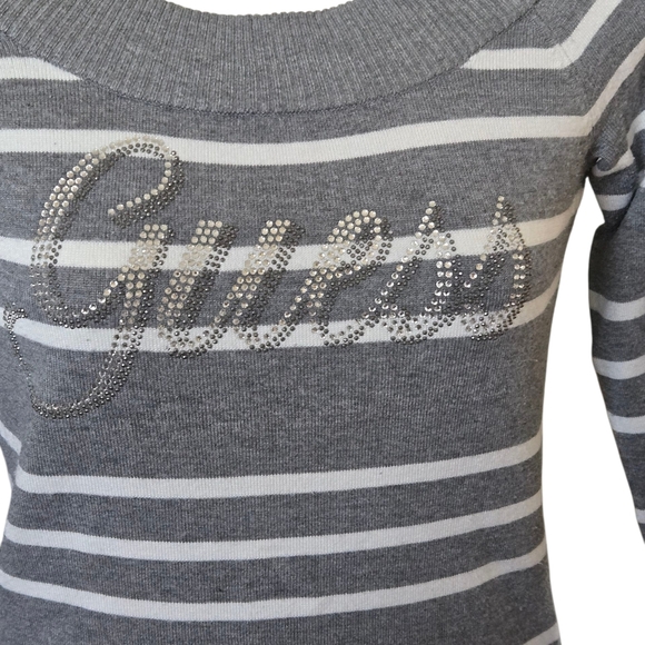 Guess Charcoal and White Striped Knit Top - Picture 4 of 9